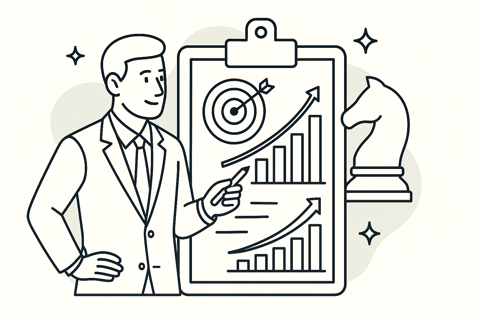Business professional presenting growth charts and strategy symbols representing tailored educational planning.